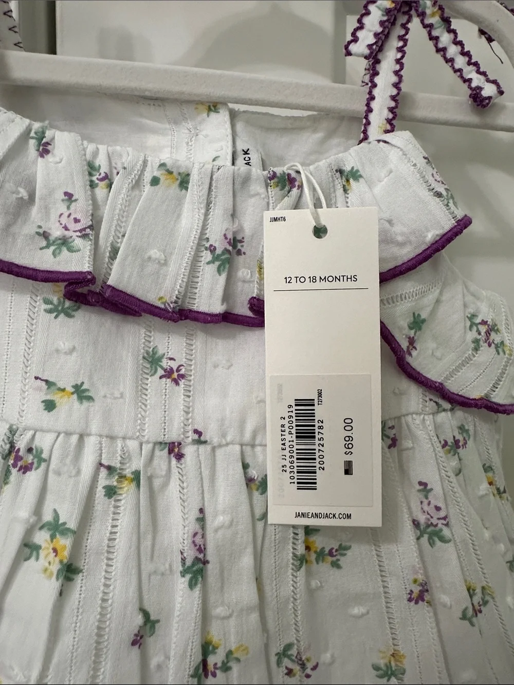 Janie and Jack White Floral Tiered Sundress with Purple Trim